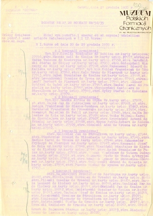 1. Tytuł: rozkaz nr 19/36 Batalionu KOP „Ostróg”
2. Treść: nadanie ułanowi Kazimierzowi Oleszkowi  oznaki pamiątkowej KOP „Za Służbę Graniczną”
3. Hasła przedmiotowe: Korpus Ochrony Pogranicza, kadra
4. Wytwórca: Batalion KOP „Ostróg”
5. Czas powstania: 09.09.1936 r.
6. Miejsce sporządzenia: Polska, Ostróg
7. Materiał i technika wykonania: maszynopis
8. Wymiary: brak danych
9. Stan zachowania: dobry
10. Miejsce przechowywania/właściciel: Archiwum   Straży Granicznej w Szczecinie