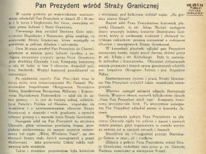 wycinek prasowy z czasopisma „Czaty” z 1930 r. nr 16-17, dotyczący wizyty prezydenta Ignacego Mościckiego na Mazowszu
