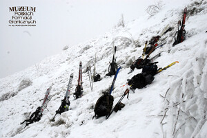 1. Tytuł tematu: szkolenie „Ski Tour”
2. Opis obrazu: kurs z zakresu technik transportowych stosowanych w ochronie granicy państwowej z udziałem funkcjonariuszy Bieszczadzkiego Oddziału Straży Granicznej oraz ratowników Grupy Bieszczadzkiej Górskiego Ochotniczego Pogotowia Ratunkowego. Widoczny ekwipunek kursantów 
3. Data wydarzenia: luty 2009 r. 
4. Osoby widoczne: brak danych
5. Hasła przedmiotowe: Straż Graniczna, szkolenie
6. Opis techniczny: zdjęcie cyfrowe, kolorowe
7. Autor: Krzysztof Niemiec
8. Miejsce przechowywania/właściciel: Archiwum Straży Granicznej w Szczecinie
