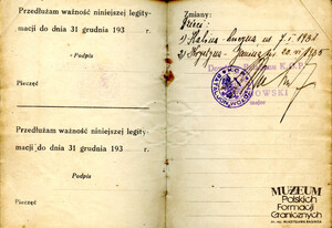 1.Tytuł: legitymacja osobista nr 197/36
2.Treść: legitymacja osobista Józefy Terechowicz, żony sierż. zawodowego Korpusu Ochrony Pogranicza Józefa Terechowicza
3.Hasła przedmiotowe: Korpus Ochrony Pogranicza, dokumentacja
4.Wytwórca: Ministerstwo Spraw Wewnętrznych
5.Czas powstania: 16.03.1936 r. 
6.Miejsce sporządzenia: Polska, Wołożyn
7.Materiał i technika wykonania: papier, druk, rękopis
8.Wymiary: brak danych
9.Stan zachowania: dobry, zeskanowano tylko zapisane strony  
10.Miejsce przechowywania/właściciel: Anita Mieszkowska