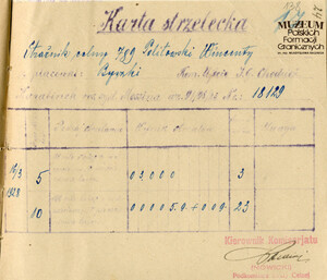 1.Tytuł: Wincenty Politowski 
2. Treść: karta strzelecka str. celnego Wincentego Politowskiego 
3. Hasła przedmiotowe: Straż Celna, kadra 
4.Wytwórca: Straż Celna
5.Czas powstania: 16.03.1928 r.
6.Miejsce sporządzenia: Polska
7.Materiał i technika wykonania: papier, pismo odręczne
8.Wymiary: 19 x 16,5 cm
9.Stan zachowania: dobry
10.Miejsce przechowywania/właściciel: Archiwum Straży Granicznej w Szczecinie