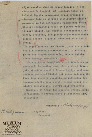 1. Tytuł: raport
2. Treść: początki funkcjonowania Straży Granicznej
3. Hasła przedmiotowe: Straż Graniczna
4. Wytwórca: dowódca Straży Granicznej płk Adolf Małyszko
5. Czas powstania: 12.03.1919 r.
6. Miejsce sporządzenia: Polska, Warszawa
7. Materiał i technika wykonania: maszynopis
8. Wymiary: 21 x 32 cm
9. Stan zachowania: dobry
10. Miejsce przechowywania/właściciel: Archiwum Straży Granicznej w Szczecinie