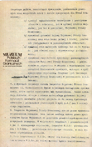 1. Tytuł: Tymczasowy regulamin Wojskowej Straży Granicznej
2. Treść: struktura organizacyjna Wojskowej Straży Granicznej
3. Hasła przedmiotowe: Wojskowa Straż Graniczna
4. Wytwórca: Ministerstwo Spraw Wojskowych
5. Czas powstania: marzec 1919 r.
6. Miejsce sporządzenia: Polska, Warszawa
7. Materiał i technika wykonania: maszynopis
8. Wymiary: 20 x 34 cm.
9. Stan zachowania: dobry
10. Miejsce przechowywania/właściciel: Archiwum Straży Granicznej w Szczecinie