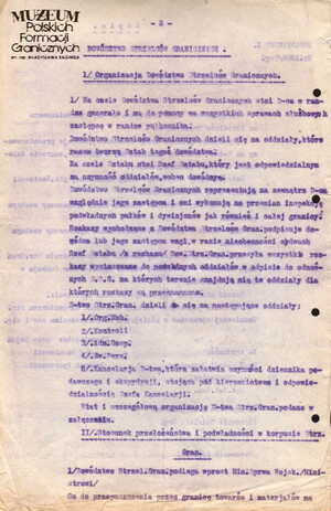 1. Tytuł: rozkaz Wiceministra Spraw Wojskowych z kwietnia 1920 (odpis)
2. Treść: przemianowanie Wojskowej Straży Granicznej w Strzelców Granicznych
3. Hasła przedmiotowe: Wojskowa Straż Graniczna, Strzelcy Graniczni
4. Wytwórca: Ministerstwo Spraw Wojskowych
5. Czas powstania: kwiecień 1920 r.
6. Miejsce sporządzenia: Polska, Warszawa
7. Materiał i technika wykonania: papier, maszynopis
8. Wymiary: 22 x 33 cm.
9. Stan zachowania: dobry
10. Miejsce przechowywania/właściciel: Archiwum Straży Granicznej w Szczecinie