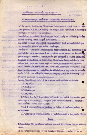 1. Tytuł: rozkaz Wiceministra Spraw Wojskowych z kwietnia 1920 (odpis)
2. Treść: przemianowanie Wojskowej Straży Granicznej w Strzelców Granicznych
3. Hasła przedmiotowe: Wojskowa Straż Graniczna, Strzelcy Graniczni
4. Wytwórca: Ministerstwo Spraw Wojskowych
5. Czas powstania: kwiecień 1920 r.
6. Miejsce sporządzenia: Polska, Warszawa
7. Materiał i technika wykonania: papier, maszynopis
8. Wymiary: 22 x 33 cm.
9. Stan zachowania: dobry
10. Miejsce przechowywania/właściciel: Archiwum Straży Granicznej w Szczecinie