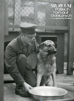 1. Tytuł tematu: psy służbowe 
2. Opis obrazu: karmienie psa służbowego
3. Data wydarzenia: lata 70. XX w.
4. Osoby widoczne: brak danych 
5. Hasła przedmiotowe: Wojska Ochrony Pogranicza, szkolenie 
6. Opis techniczny: 18 cm × 23.5 cm, oryginał, czarnobiałe
7. Autor: J. Brzozowski 
8. Miejsce przechowywania/właściciel: Archiwum Straży Granicznej w Szczecinie