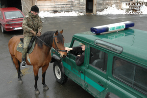 1. Tytuł tematu: patrol konny
2. Opis obrazu: funkcjonariusze Bieszczadzkiego Oddziału Straży Granicznej podczas patrolu konnego w terenie
3. Data wydarzenia: 13.02.2007 r.
4. Osoby widoczne: brak danych
5. Hasła przedmiotowe: Straż Graniczna, ochrona fizyczna
6. Opis techniczny: zdjęcie cyfrowe, kolor
7. Autor: Krzysztof Niemiec 
8. Miejsce przechowywania/właściciel: Archiwum Straży Granicznej w Szczecinie