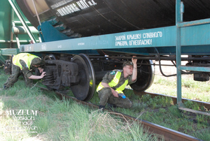 1. Tytuł tematu: kontrola pociągów 
2. Opis obrazu: funkcjonariusze z Placówki Straży Granicznej w Braniewie (Warmińsko-Mazurski Oddział Straży Granicznej) podczas kontroli pociągów towarowych na terenie Kolejowego Przejścia Granicznego w Braniewie 
3. Data wydarzenia: 28.04.2009 r.
4. Osoby widoczne: brak danych
5. Hasła przedmiotowe: Straż Graniczna, ochrona fizyczna
6. Opis techniczny: zdjęcie cyfrowe, kolorowe
7. Autor: Krzysztof Niemiec 
8. Miejsce przechowywania/właściciel: Archiwum Straży Granicznej w Szczecinie
