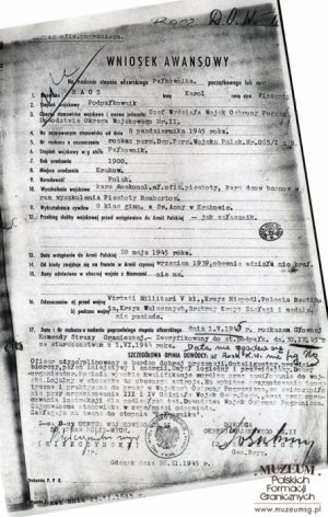 Wniosek Dowództwa Okręgu Wojskowego II Pomorze o nadanie ppłk. Karolowi Baczowi stopnia pułkownika