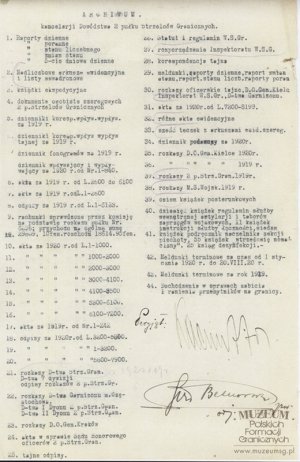Wykaz dokumentacji przechowywanej w archiwum kancelarii Dowództwa  2 Pułku Strzelców Granicznych