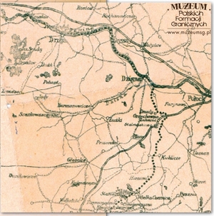 Mapa wschodniej granicy Rzeczypospolitej Polskiej ustalonej przez traktat pokojowy z RSFRRi USRR podpisany 18 marca 1921 r., AGAD, Zb. Kart. 108-3