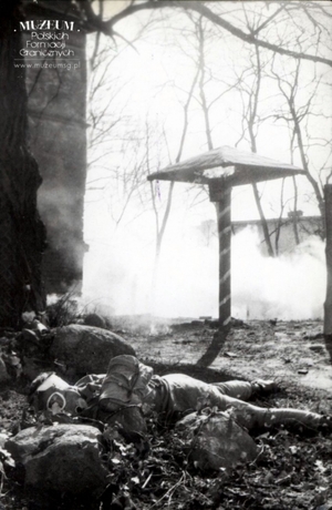 1. Tytuł: ćwiczenia
2. Opis obrazu: żołnierze zespołu medycznego Pomorskiej Brygady Wojsk Ochrony  Pogranicza podczas pozorowanego ataku chemicznego
3. Data wydarzenia: 1988 r.
4. Osoby widoczne: brak danych podczas
5. Hasła przedmiotowe: Wojska Ochrony Pogranicza, manewry
6. Opis techniczny: oryginał, czarnobiałe
7. Autor: brak danych
8. Miejsce przechowywania/właściciel: Archiwum Straży Granicznej w Szczecinie